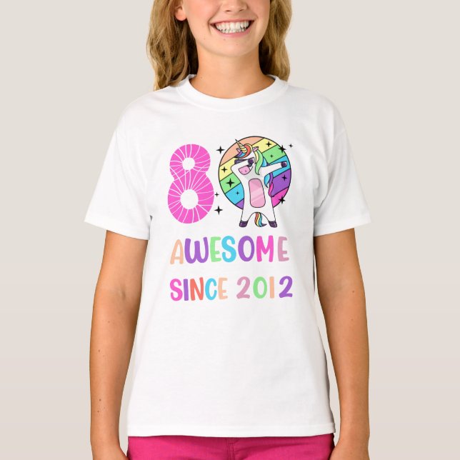 T-shirt 8 Anniversaire de l'Unicorn Dabbing, 8 Ans (Devant)