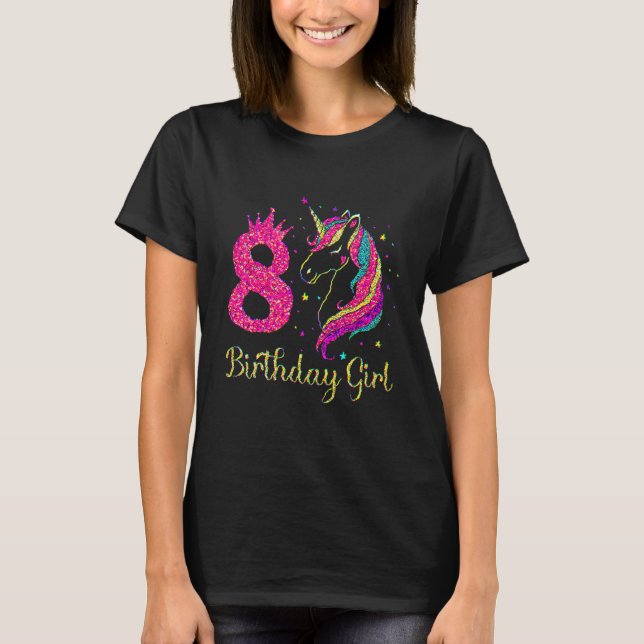 T-shirt 8 Anniversaire Fille Unicorne Pour Enfants (Devant)
