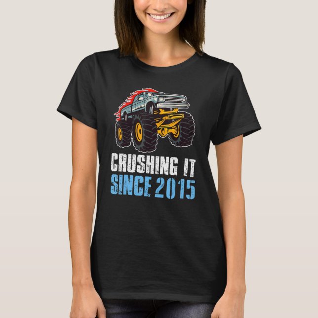 T-shirt 8 Anniversaire Garçon Monster Truck Crushing Si (Devant)