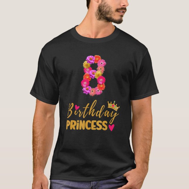 T-shirt 8 Anniversaire Princesse Flower Son 8ème Bir (Devant)