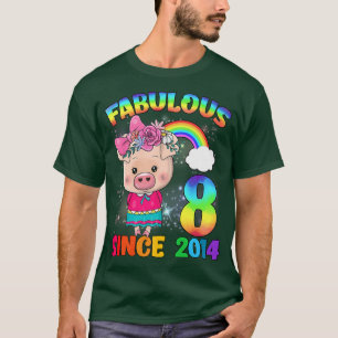 T-shirt 8 Ans 8e Anniversaire Cute Pig Girl Fabulous Si