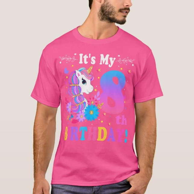 T-shirt 8 Ans C'Est Mon 8E Anniversaire Cute Unicorn Enfan (Devant)