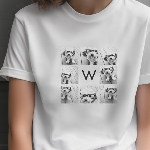 T-shirt 8 Collage Photo Monogramme Personnalisé Noir et Bl