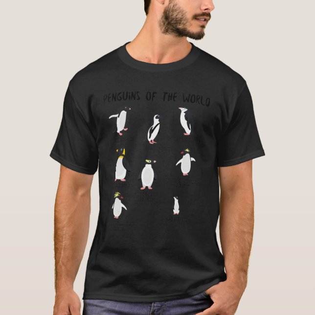T-shirt 8 Rares Pingouins Du Monde Animaux Drôle Mignons (Devant)