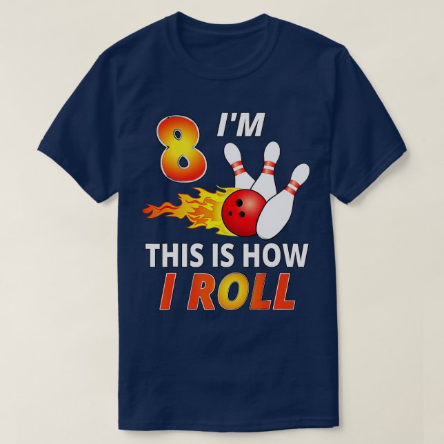 T-shirt 8 year old bowling birthday Boy  Funny Bowler Girl (Design devant)