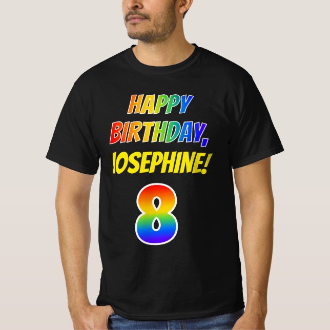 T-shirt 8e anniversaire — Bold, Fun, Rainbow 8, Nom person (Devant)