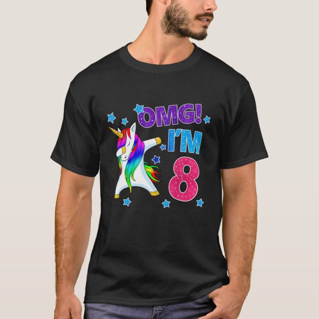 T-shirt 8E Anniversaire Filles OMG! J'ai 8 ans Dabbing Un (Devant)