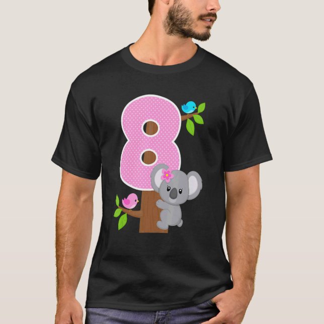T-shirt 8e anniversaire Koala Ours 8e anniversaire fille K (Devant)