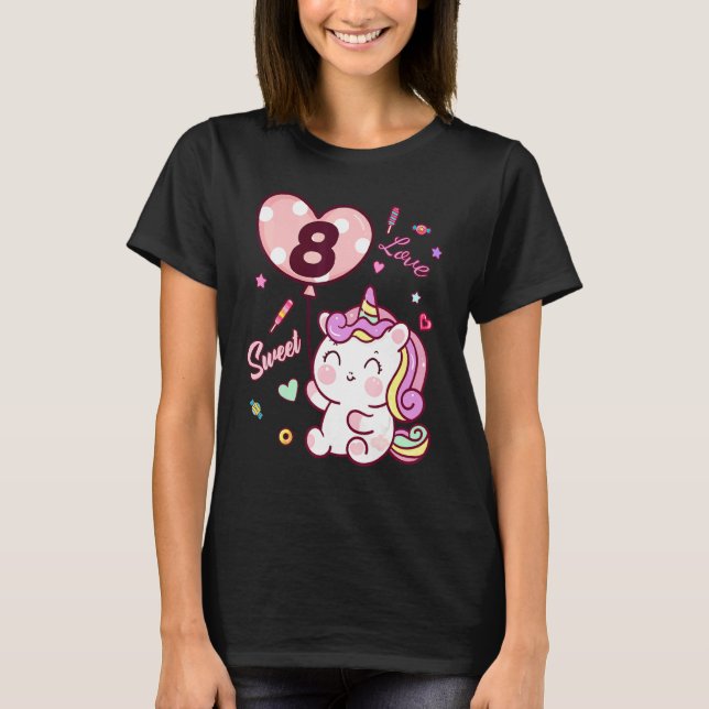 T-shirt 8e anniversaire Unicorn tenue 8 année mignonne Uni (Devant)