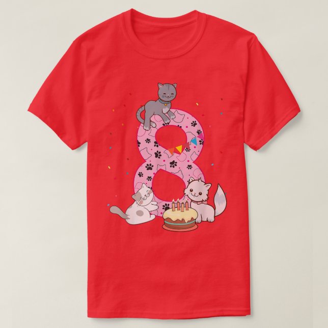 T-shirt 8e Chats Anniversaire Fille fête mignonne 8 ans Si (Design devant)