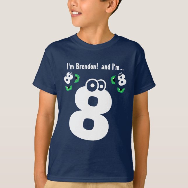 T-shirt 8ème VERT numéro 2 d'amusement d'anniversaire de (Devant)