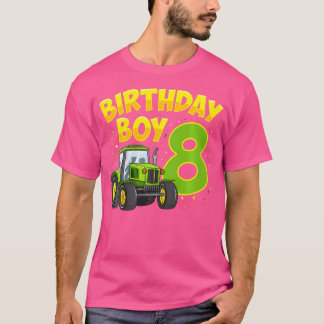 T-shirt 8Th Birthday Boy 8 Year Old Farm Truck Tractor Par