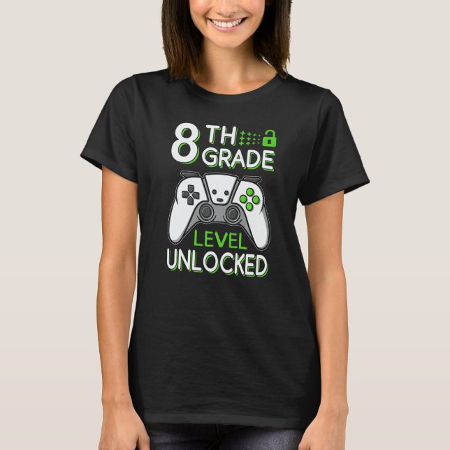 T-shirt 8th Grade Level Unlocked VideoGame Gamer Back to S (Devant)