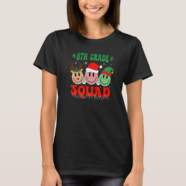 T-shirt 8th Grade Squad Retro Groovy Christmas Teacher Lif (Devant)