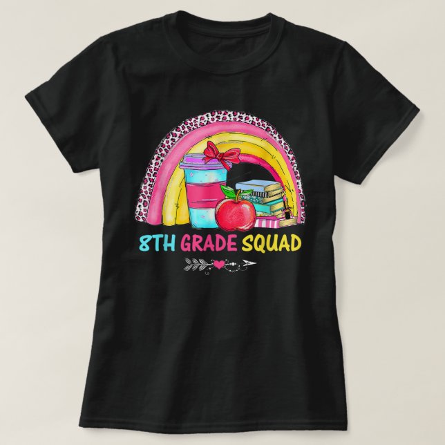 T-shirt 8th Grade Squad Teacher Leopard Rainbow Back To Sc (Design devant)