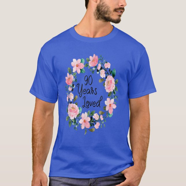 T-shirt 90 Ans Aimés 90 Ans Floral 90E Anniversaire M (Devant)