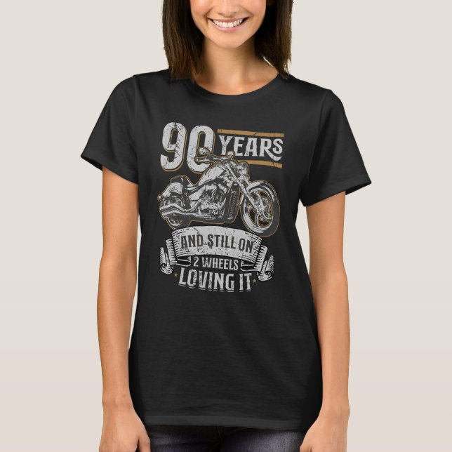 T-shirt 90 Ans Et Toujours Sur 2 Roues Aimer Il 90e Birt (Devant)