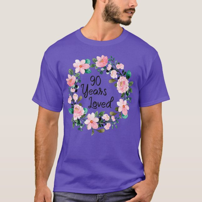 T-shirt 90 ans Hommes aimés Femmes 90 ans Floral (Devant)