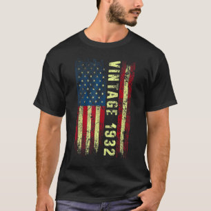 T-shirt 90 ans Vintage 1932 Drapeau américain 90e naissanc