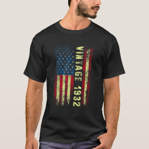 T-shirt 90 ans Vintage 1932 Drapeau américain 90e naissanc