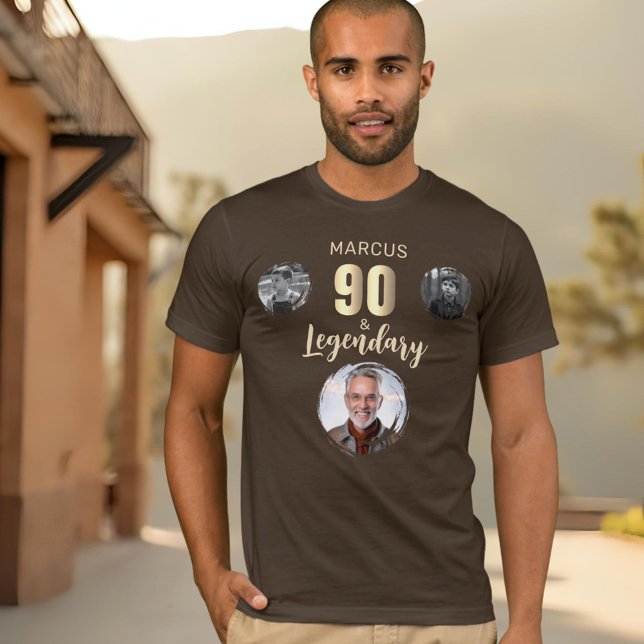 T-shirt 90 & Legendary 3 Photos Gold 90th Birthday  (Créateur téléchargé)