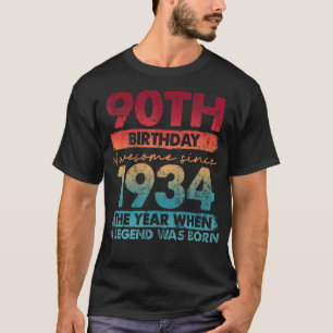 T-shirt 90E Anniversaire Cadeaux De 90 Ans Vintage 1934 Li