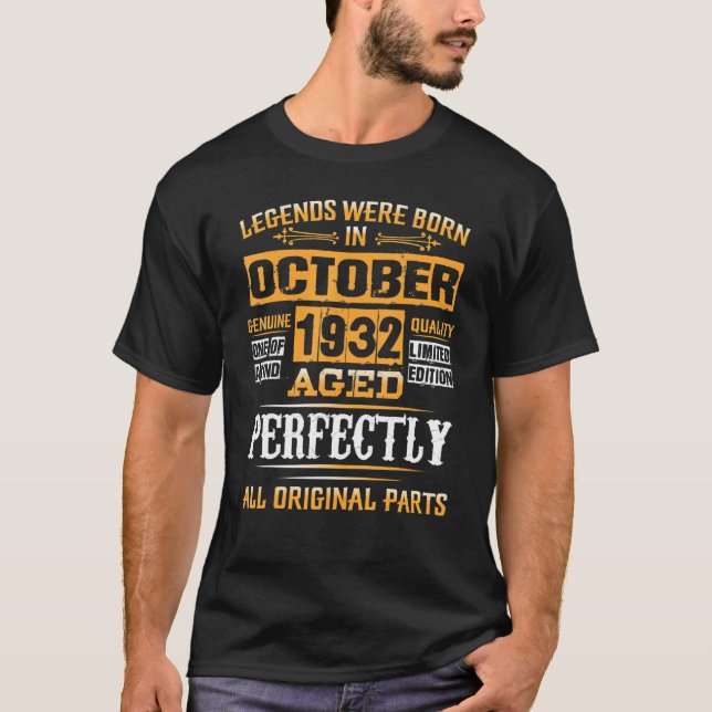 T-shirt 90e Anniversaire Légendes Né En Octobre 1932 90 An (Devant)