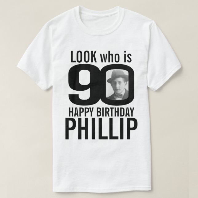 T-shirt 90e anniversaire mono look 90 photo personnalisée  (Design devant)