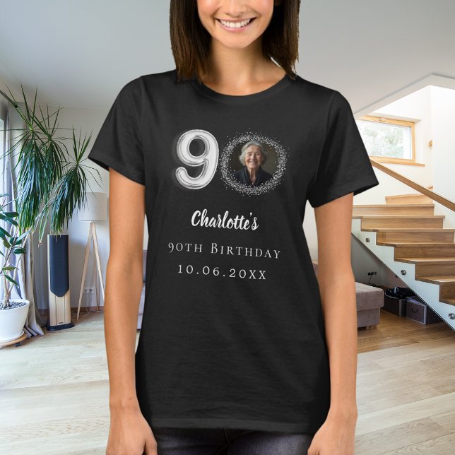 T-shirt 90e anniversaire noir argent photo (Créateur téléchargé)