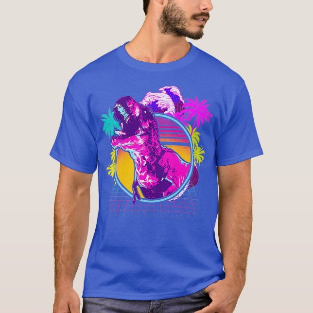 T-shirt 90s 80s Retro Dinosaur Vaporwave (Devant)