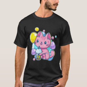 T-shirt 90S Kawaii Pink Pastel Chibi Chat Kitten Boire B
