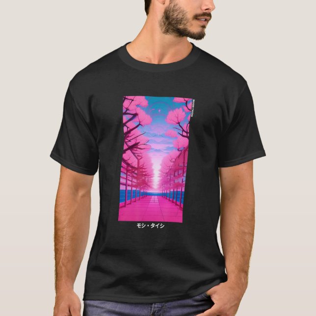 T-shirt 90's Retro Japanese Vaporwave Cherry Blossom Aesth (Devant)