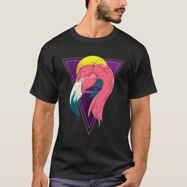 T-shirt 90s Sunset Synthwave Flamant rose rose Vaporwave T (Devant)