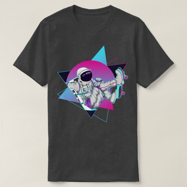 T-shirt 90s Synthwave Skateboarder Extérieur Espace Vaporw (Design devant)