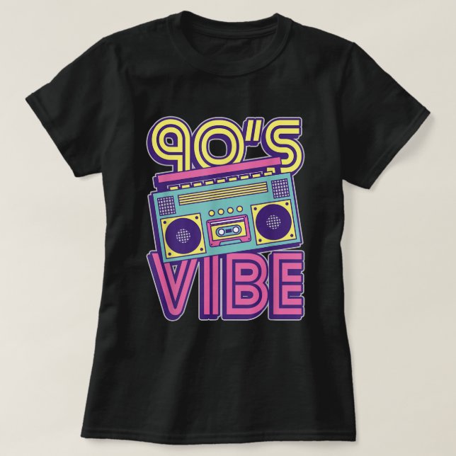 T-shirt 90s Vibe Retro Boombox Neon Aesthetic Design (Design devant)