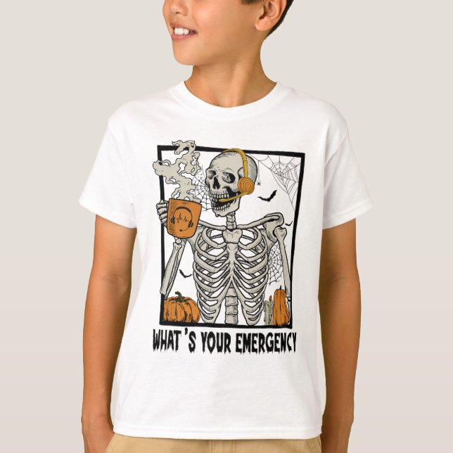 T-shirt 911 Dispatcher Halloween Squelette Quel Émerge (Devant)