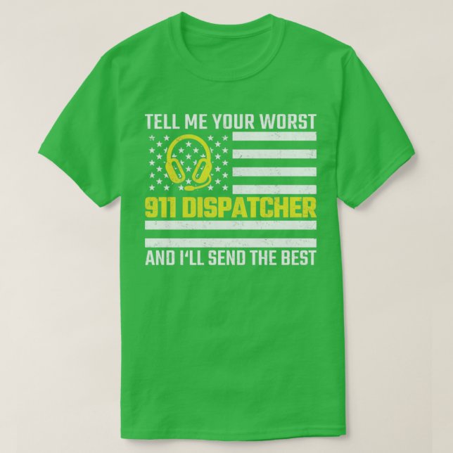 T-shirt 911 Dispatcher US Drapeau mince Gold Line Emergenc (Design devant)
