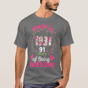 T-shirt 91 Ans 91e Anniversaire Né en 1931 Femme Fille