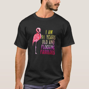 T-shirt 91e anniversaire Flamant rose d'aquarelle rose 91