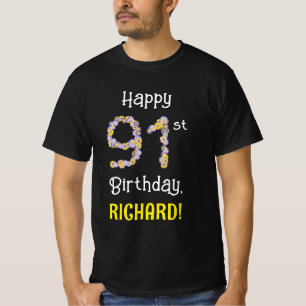 T-shirt 91e anniversaire : Fleurs florales Numéro "91" + N