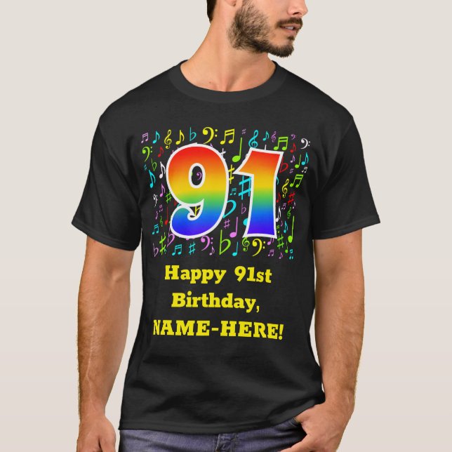 T-shirt 91e anniversaire : Symboles de musique colorée, Ar (Devant)