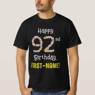 T-shirt 92e anniversaire : Fleurs florales Numéro "92" + N