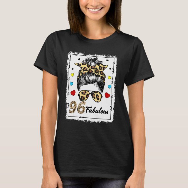 T-shirt 96 Ans Fabuleux Messy Bun Leopard 1926 Naissance (Devant)