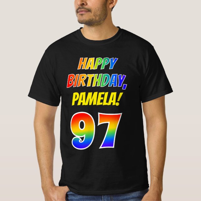T-shirt 97e anniversaire — Bold, Fun, Rainbow 97, Nom pers (Devant)