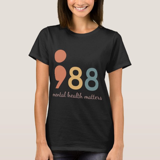 T-shirt 988 Mental Health S Awareness Semicolon For  (Devant)