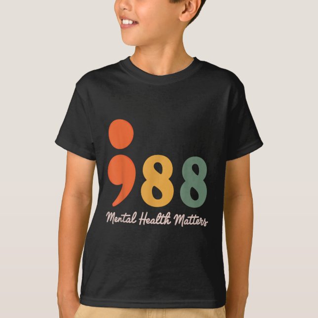 T-shirt 988 Semicolon Santé mentale S Prévention du suicid (Devant)