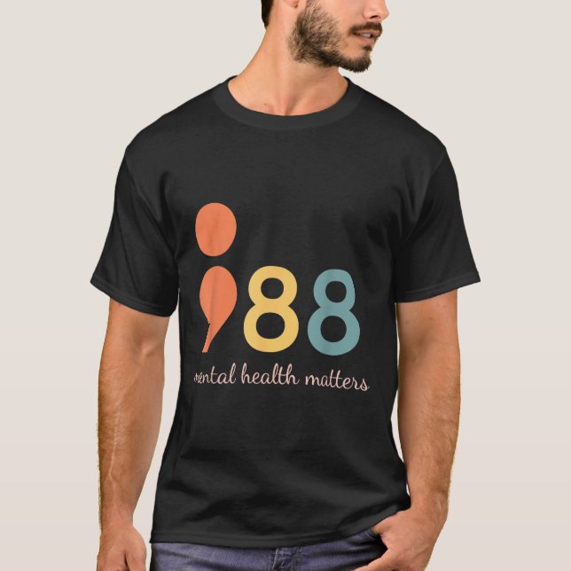 T-shirt 988 Semicolon Santé mentale S Prévention du suicid (Devant)
