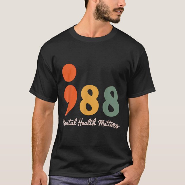 T-shirt 988 Semicolon Santé mentale S Prévention du suicid (Devant)