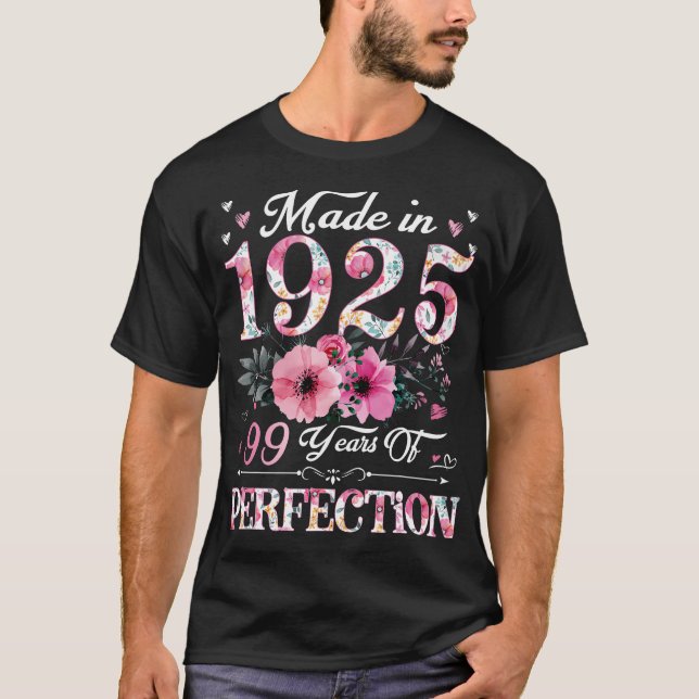T-shirt 99 Ans Fabriqué En 1925 Floral 99E Anniversaire Ca (Devant)