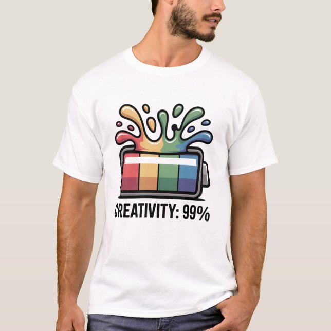 T-shirt 99 Percent Creativity Battery Splash Funny Artist  (Devant)